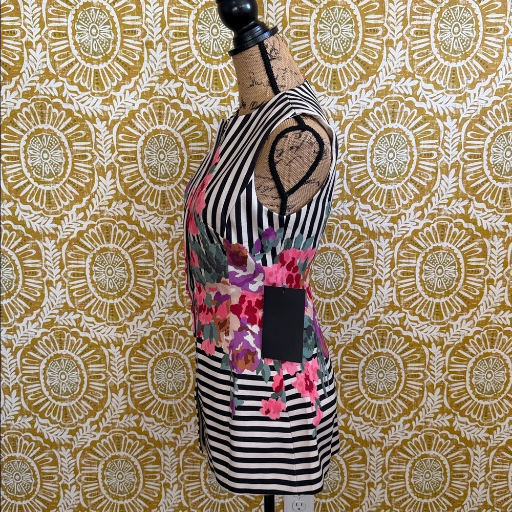 NWT Tuckernuck Rhoda Black Stripe Floral Sleeveless Structured Tunic Vest Sz 2 - Picture 9 of 12